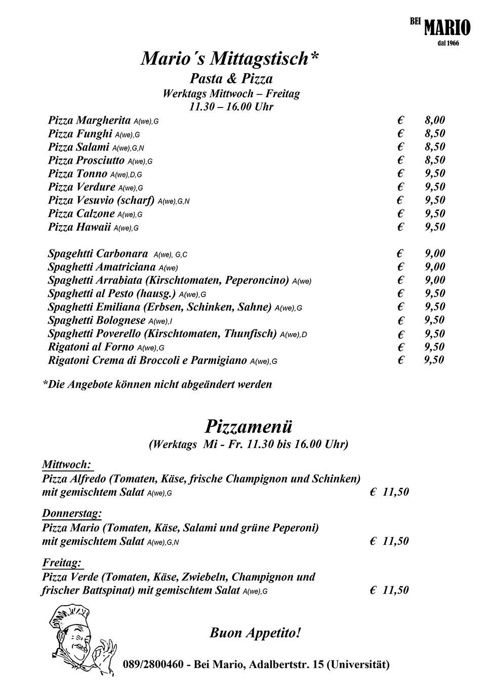 Mitnahmekarte Mittagsmenü