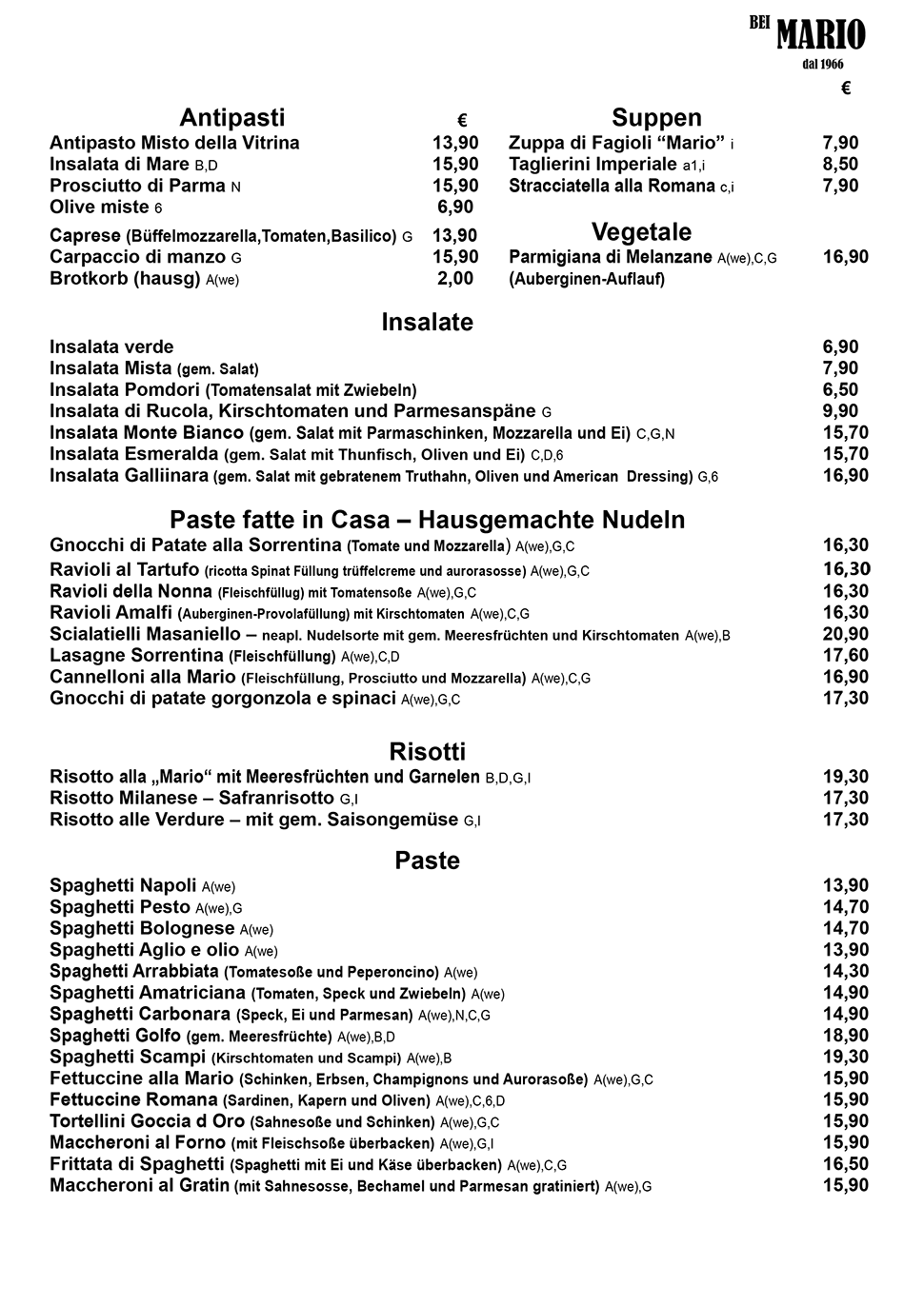 Speisekarte Antipasti