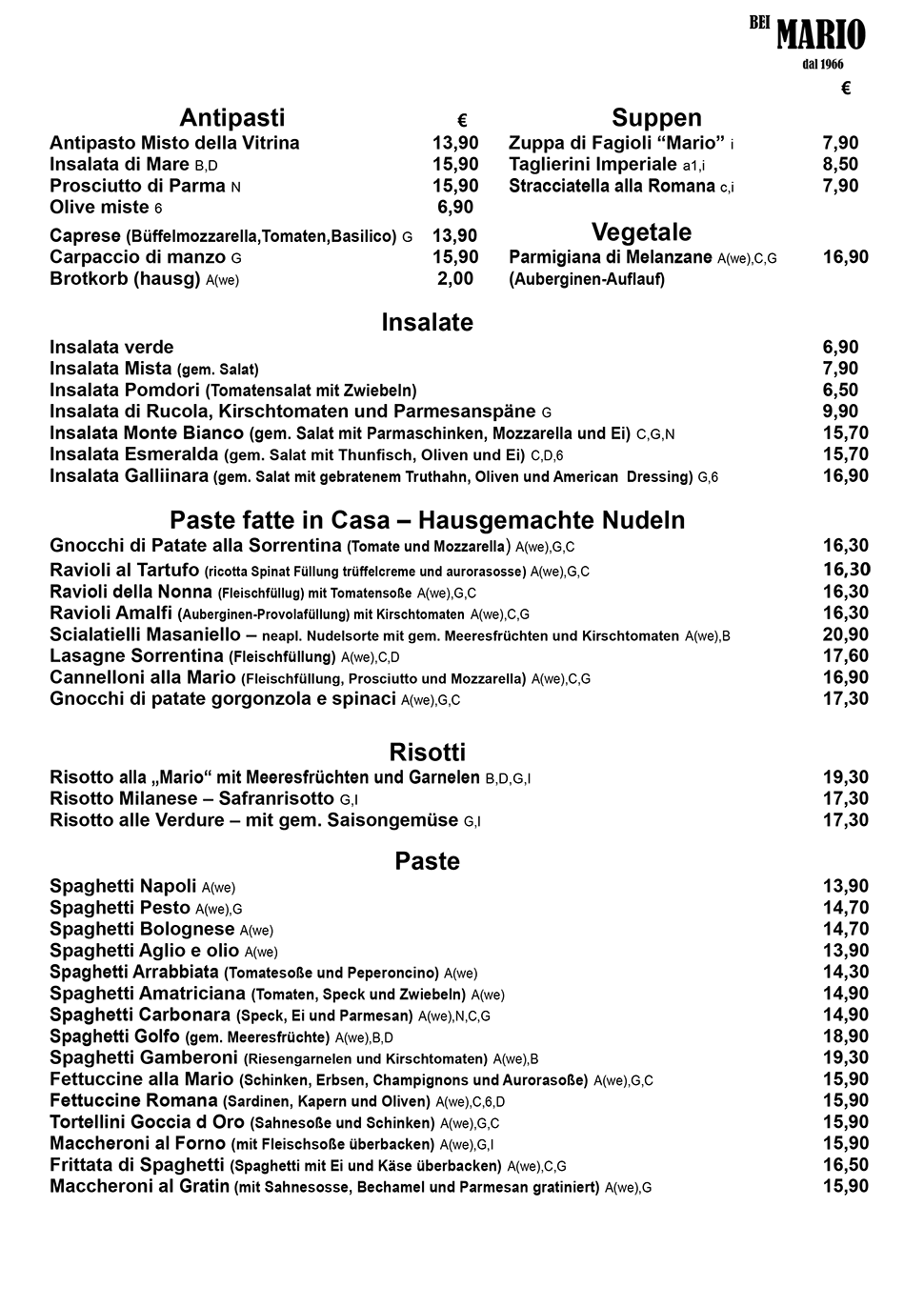 Speisekarte Antipasti